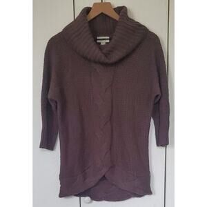 Ann Taylor LOFT Soft Alpaca Chunky Cable Knit Cowlneck Sweater - Size S - Plum